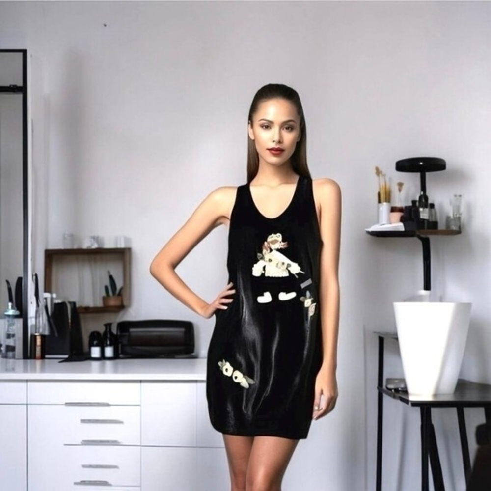 Women's Black Premium Loose Fit 3D Stylist Apron Dress S-L Professional EXC